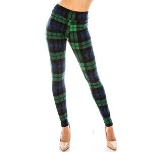 Reg One Size Womens Buttery Soft Green‎ Plaid High Waisted Leggings